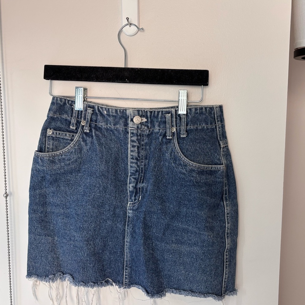 VINTAGE 90s LizWear Small Cut-Off Blue Denim Mini Skirt
